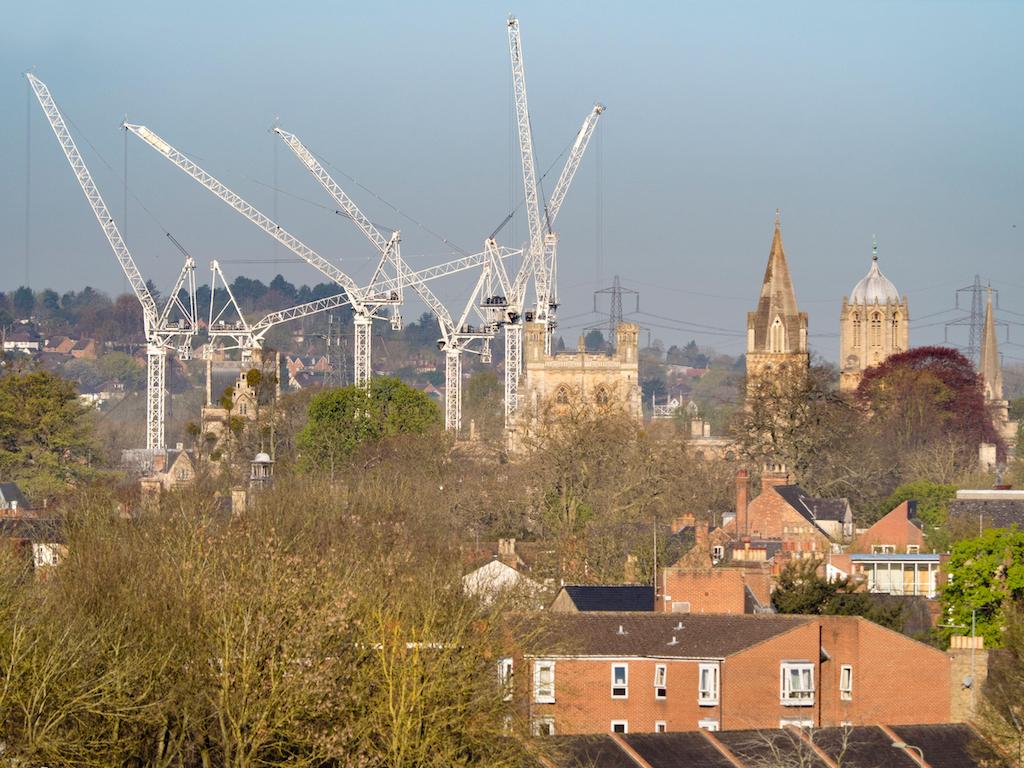 Mammoth cranes are all at work on Oxford's giant Westgate development project.